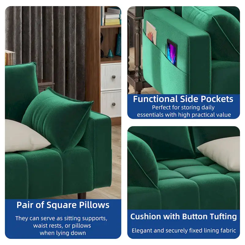 Moasis 56  Velvet Tufted Loveseat Sofa with Button Tufted Seat and Side Storage Pocket