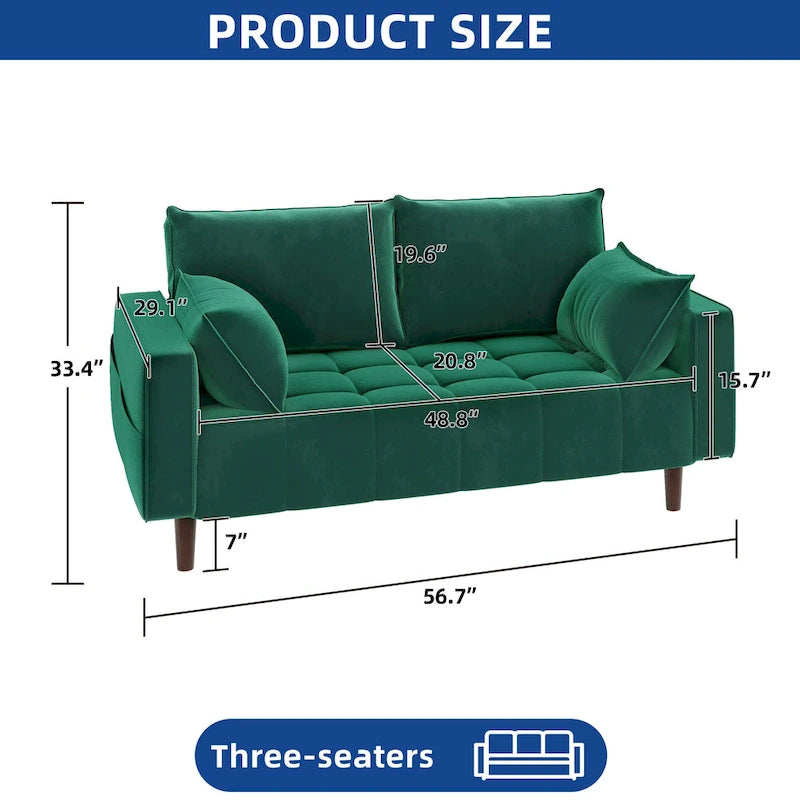 Moasis 56  Velvet Tufted Loveseat Sofa with Button Tufted Seat and Side Storage Pocket