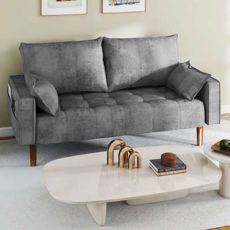 Moasis 56  Velvet Tufted Loveseat Sofa with Button Tufted Seat and Side Storage Pocket