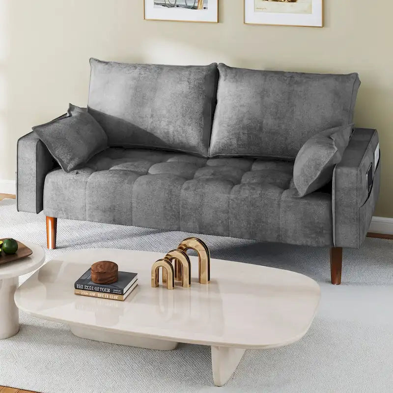 Moasis 56  Velvet Tufted Loveseat Sofa with Button Tufted Seat and Side Storage Pocket