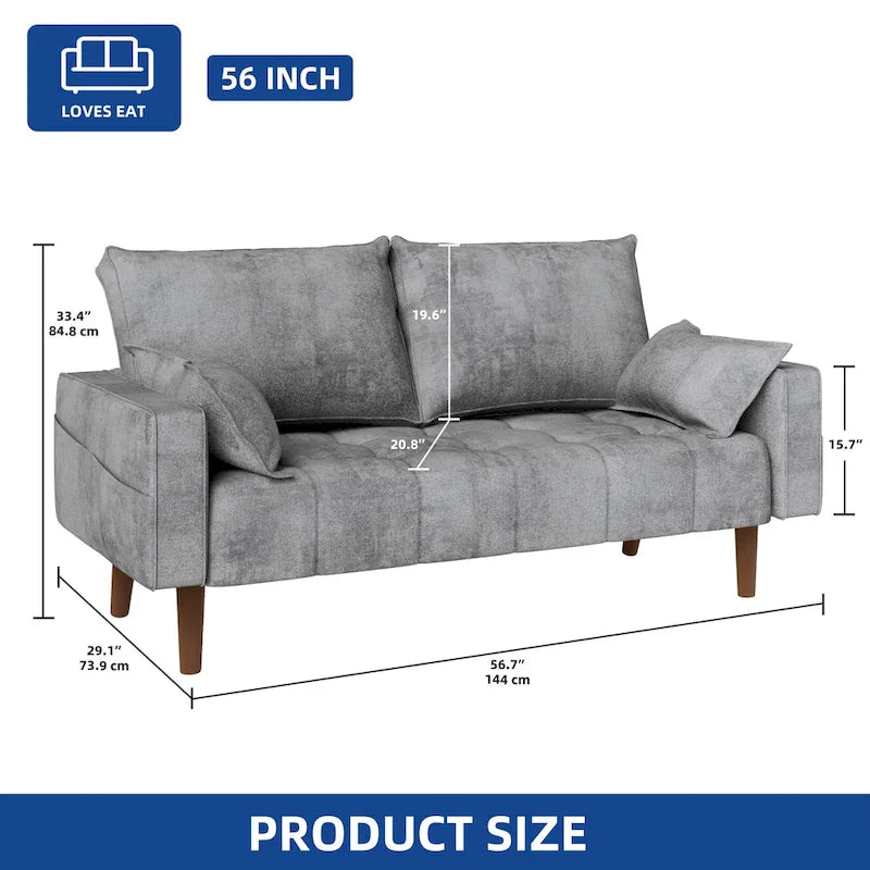 Moasis 56  Velvet Tufted Loveseat Sofa with Button Tufted Seat and Side Storage Pocket
