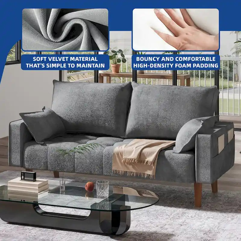 Moasis 56  Velvet Tufted Loveseat Sofa with Button Tufted Seat and Side Storage Pocket