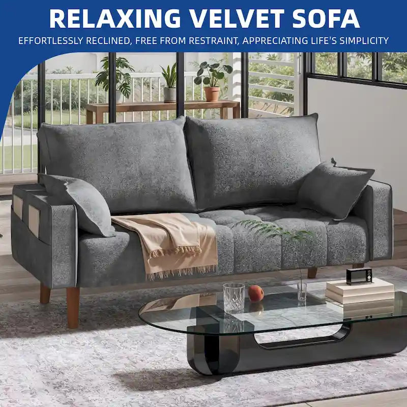 Moasis 56  Velvet Tufted Loveseat Sofa with Button Tufted Seat and Side Storage Pocket