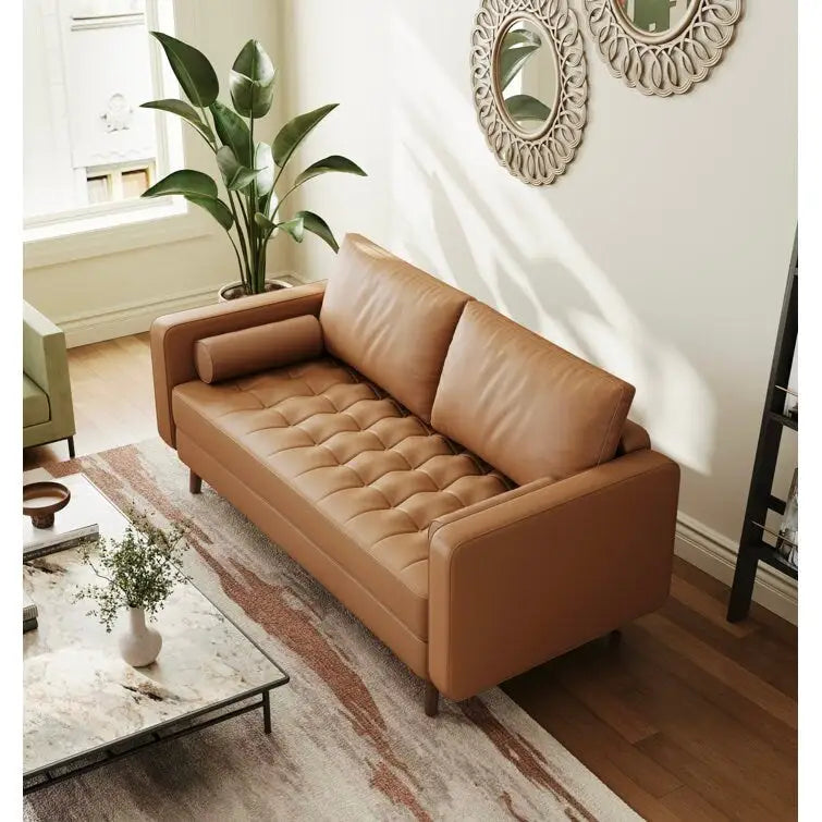 Stateside Mid-Century Square Arm Leather Covered Loveseat Sofa 59