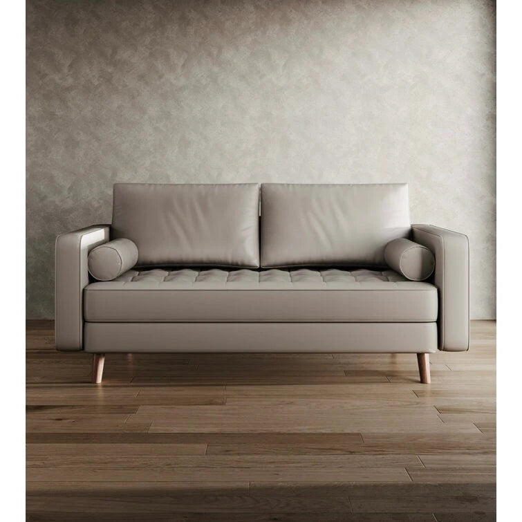 Stateside Mid-Century Square Arm Leather Covered Loveseat Sofa 59