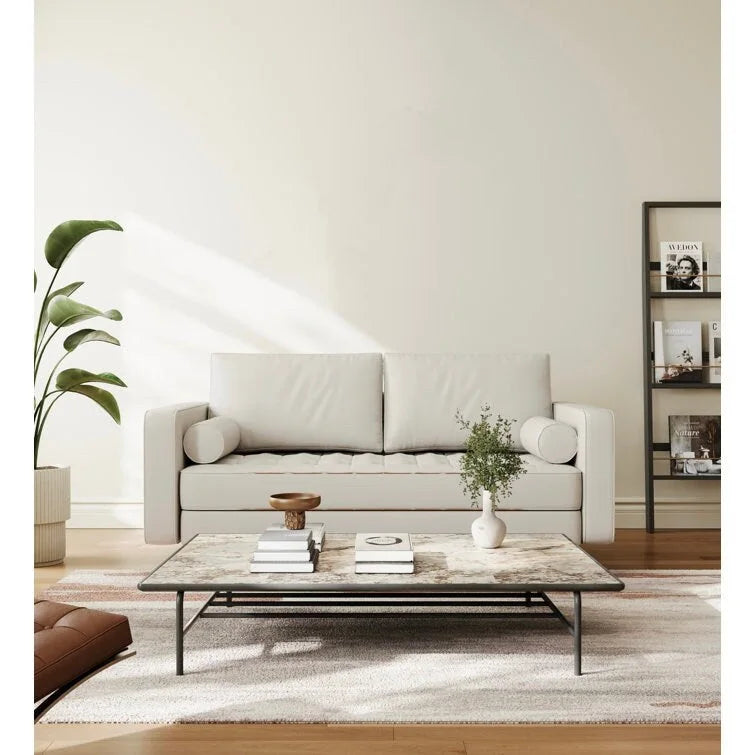 Stateside Mid-Century Square Arm Leather Covered Loveseat Sofa 59
