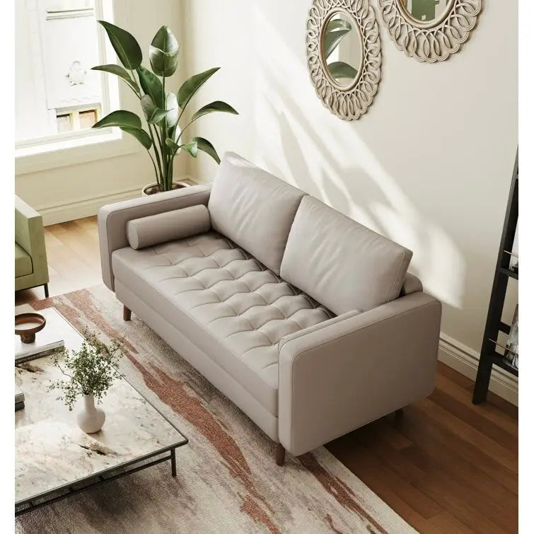Stateside Mid-Century Square Arm Leather Covered Loveseat Sofa 59