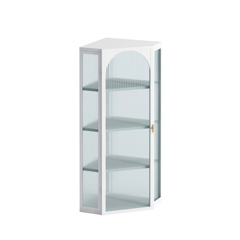 Roomfitters Glass Door Wall-Mounted Corner Cabinet with Four-Tier Storage - Ideal for Bedroom, Living Room, Bathroom, Kitchen