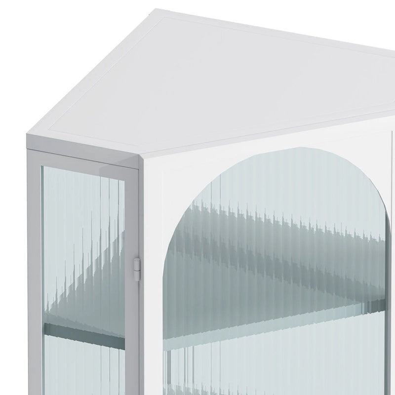 Roomfitters Glass Door Wall-Mounted Corner Cabinet with Four-Tier Storage - Ideal for Bedroom, Living Room, Bathroom, Kitchen
