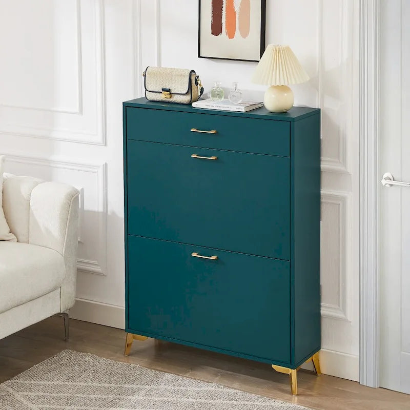 Shoe Storage Cabinet for Entryway, Free Standing Shoe Organizer with 2 Flip Drawers, Hidden Shoe Rack Storage Organizer