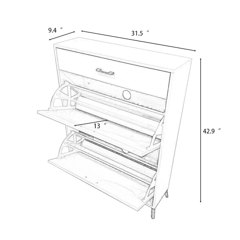 Shoe Storage Cabinet for Entryway, Free Standing Shoe Organizer with 2 Flip Drawers, Hidden Shoe Rack Storage Organizer