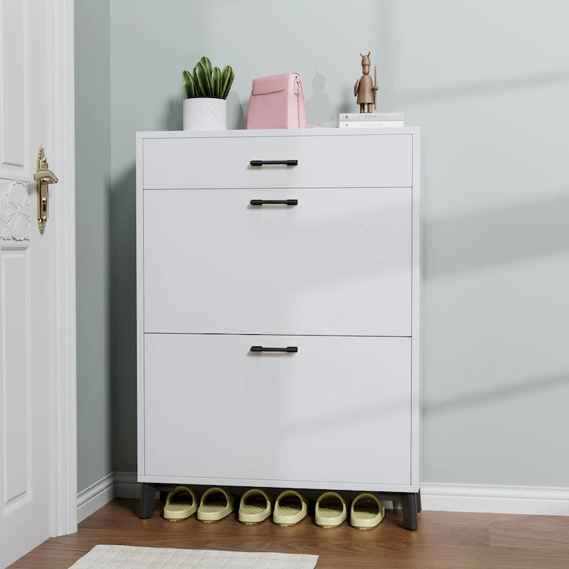 Shoe Storage Cabinet for Entryway, Free Standing Shoe Organizer with 2 Flip Drawers, Hidden Shoe Rack Storage Organizer