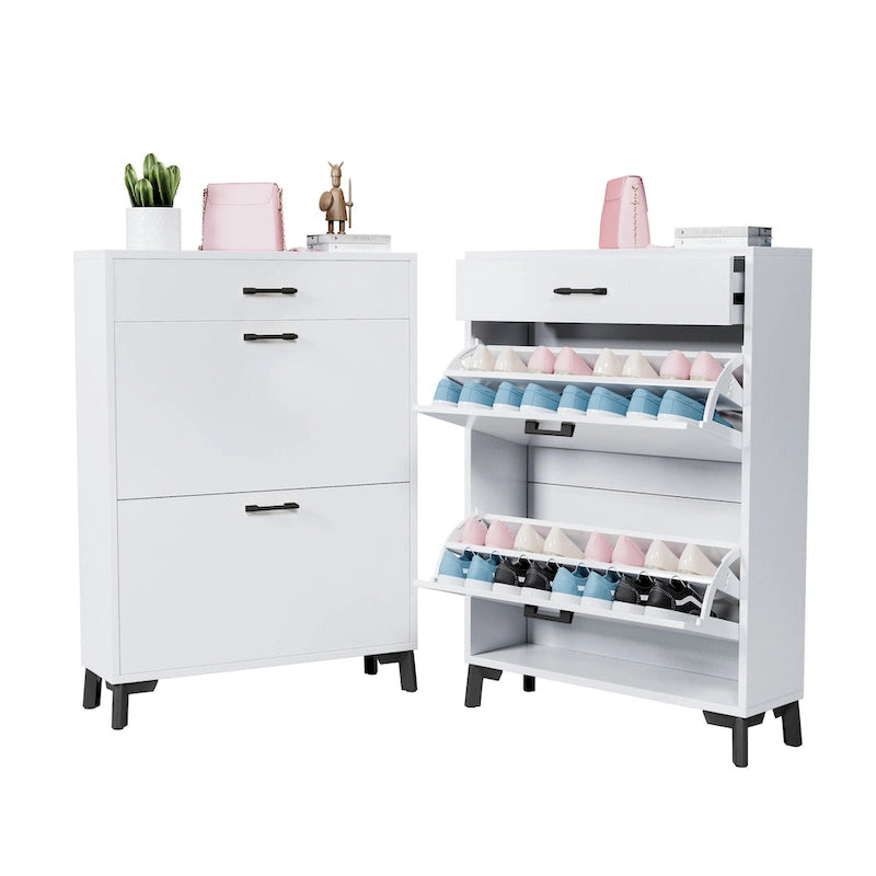 Shoe Storage Cabinet for Entryway, Free Standing Shoe Organizer with 2 Flip Drawers, Hidden Shoe Rack Storage Organizer