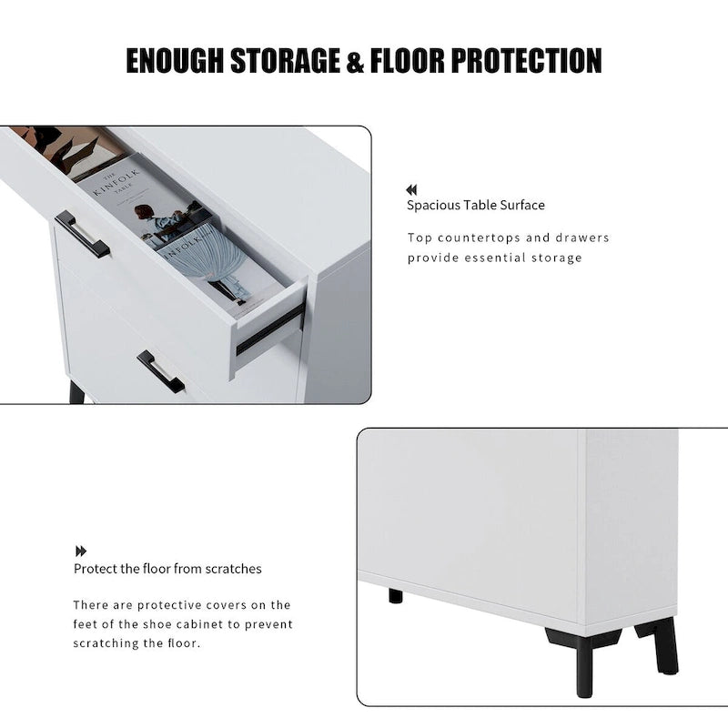Shoe Storage Cabinet for Entryway, Free Standing Shoe Organizer with 2 Flip Drawers, Hidden Shoe Rack Storage Organizer