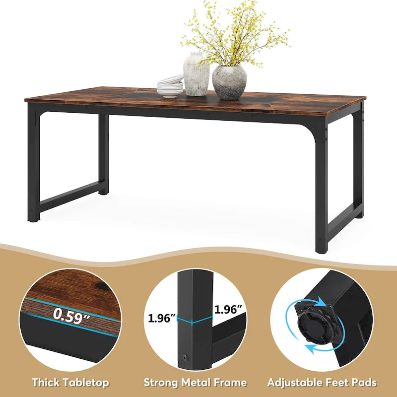 71 Inches Industrial Dining Table for 4-6 - 70.9 L x 35.4 W x 30.3 H