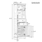 Black Tall Storage Cabinet with 3 Drawers and Adjustable Shelves for Bathroom,MDF Board with Painted Finish