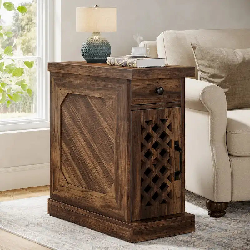 25.6 Inches Tall Wood End Table, Nightstand for Bedroom, Rustic Brown - 23.6 L x 11.8 W x 25.6 H