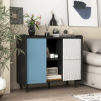 Sideboard Buffet Cabinet, Storage Cabinet with Red Doors, 2 Drawers with unique panel styling and 2 Open Storage Compartment