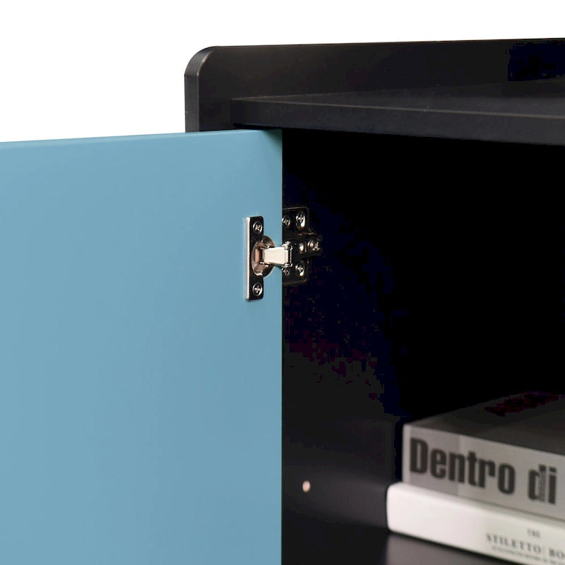 Sideboard Buffet Cabinet, Storage Cabinet with Red Doors, 2 Drawers with unique panel styling and 2 Open Storage Compartment