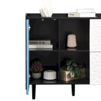 Sideboard Buffet Cabinet, Storage Cabinet with Red Doors, 2 Drawers with unique panel styling and 2 Open Storage Compartment