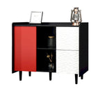Sideboard Buffet Cabinet, Storage Cabinet with Red Doors, 2 Drawers with unique panel styling and 2 Open Storage Compartment