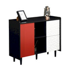 Sideboard Buffet Cabinet, Storage Cabinet with Red Doors, 2 Drawers with unique panel styling and 2 Open Storage Compartment