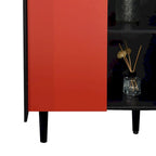 Sideboard Buffet Cabinet, Storage Cabinet with Red Doors, 2 Drawers with unique panel styling and 2 Open Storage Compartment