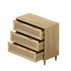 Roomfitters 31.50 Oak Rattan 3-Drawer Storage Cabinet for Bedroom, Living Room, and Hallways