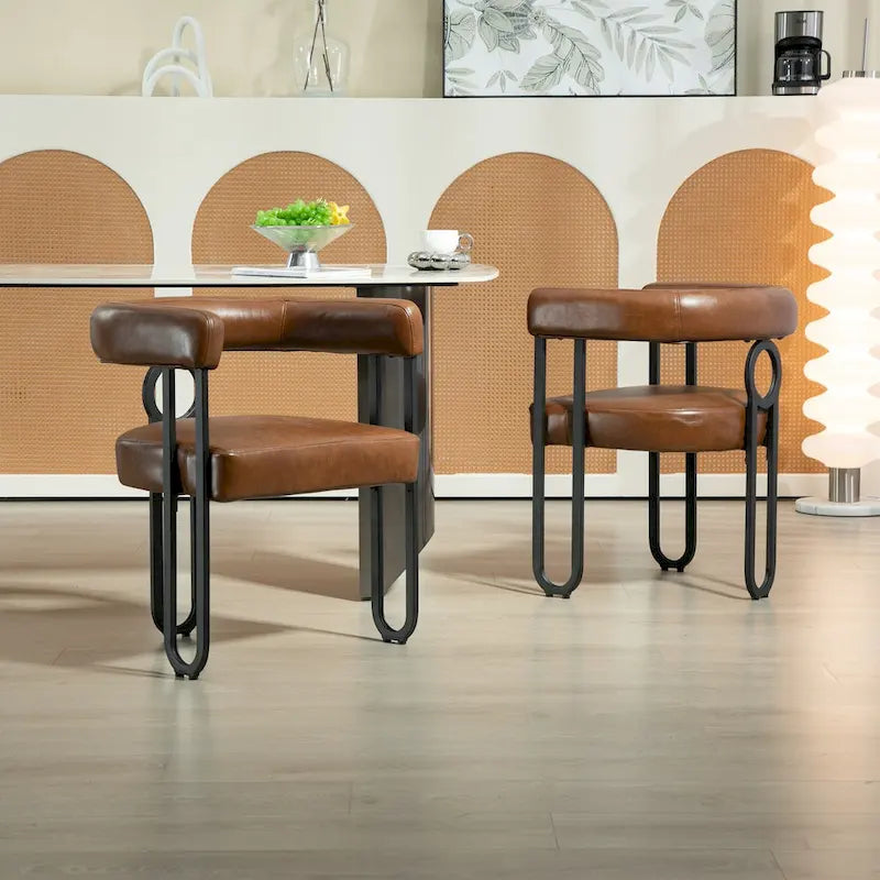 Contemporary Designed PU Fabric Upholstered Accent,Dining Chair,Barrel Side Chairs Kitchen Armchair for Living Room set of 2