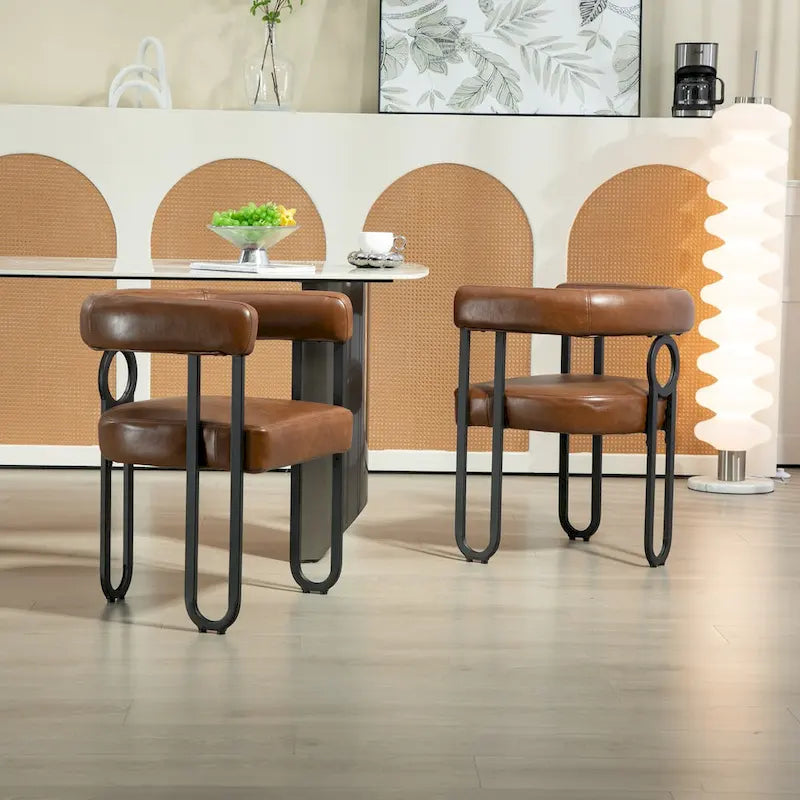 Contemporary Designed PU Fabric Upholstered Accent,Dining Chair,Barrel Side Chairs Kitchen Armchair for Living Room set of 2
