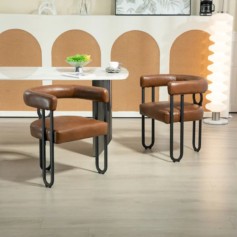 Contemporary Designed PU Fabric Upholstered Accent,Dining Chair,Barrel Side Chairs Kitchen Armchair for Living Room set of 2