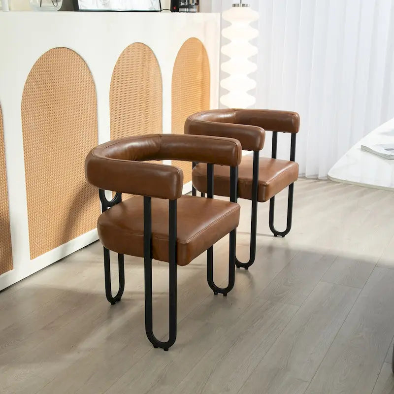 Contemporary Designed PU Fabric Upholstered Accent,Dining Chair,Barrel Side Chairs Kitchen Armchair for Living Room set of 2