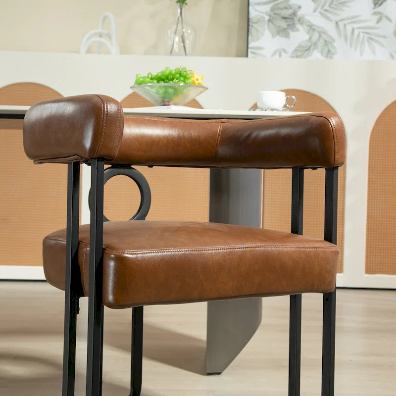 Contemporary Designed PU Fabric Upholstered Accent,Dining Chair,Barrel Side Chairs Kitchen Armchair for Living Room set of 2