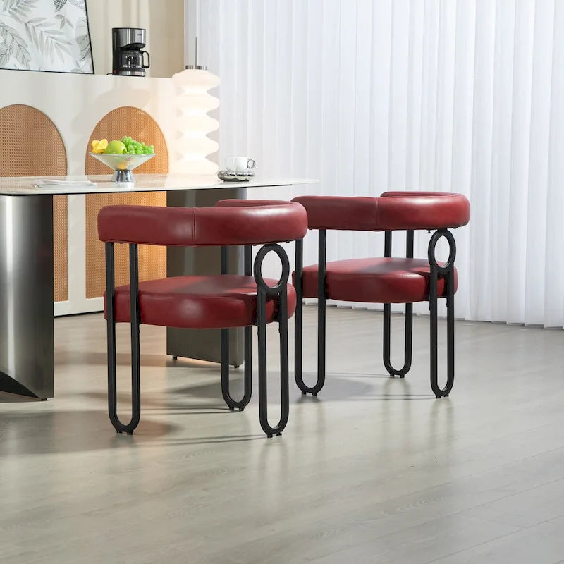 Contemporary Designed PU Fabric Upholstered Accent,Dining Chair,Barrel Side Chairs Kitchen Armchair for Living Room set of 2