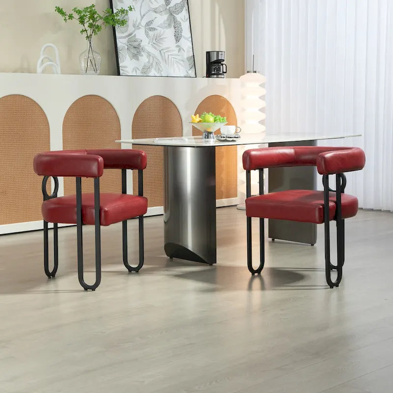 Contemporary Designed PU Fabric Upholstered Accent,Dining Chair,Barrel Side Chairs Kitchen Armchair for Living Room set of 2