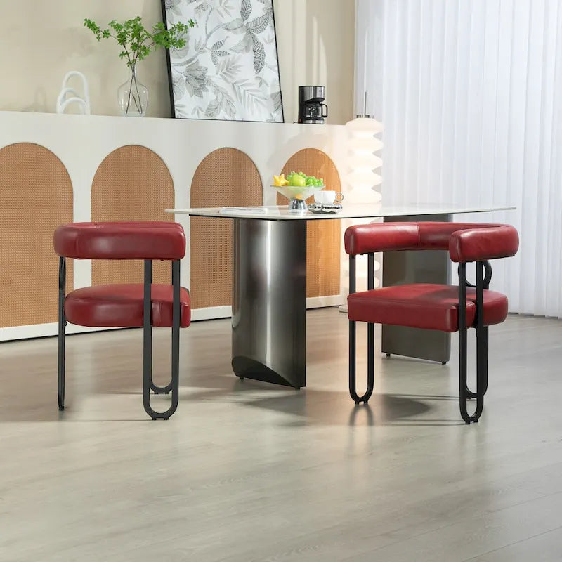 Contemporary Designed PU Fabric Upholstered Accent,Dining Chair,Barrel Side Chairs Kitchen Armchair for Living Room set of 2