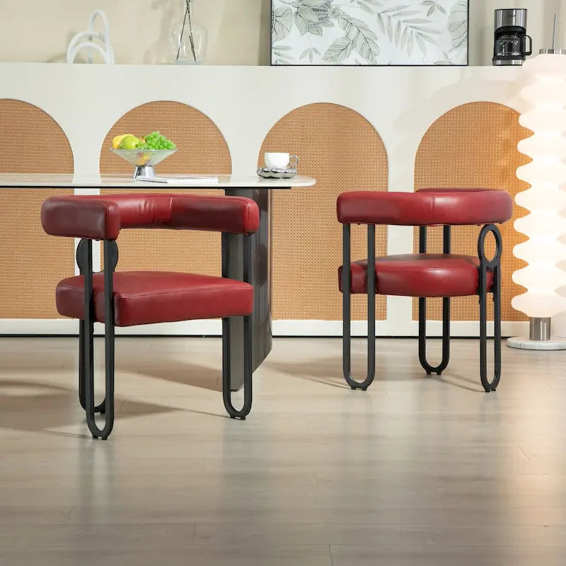 Contemporary Designed PU Fabric Upholstered Accent,Dining Chair,Barrel Side Chairs Kitchen Armchair for Living Room set of 2