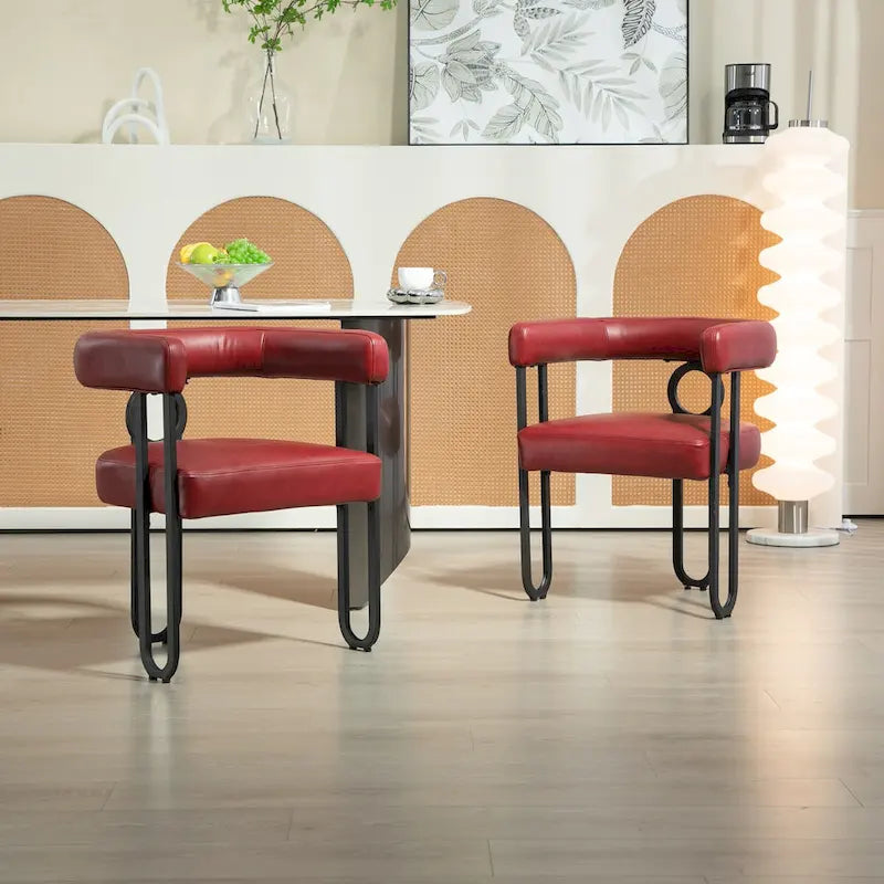 Contemporary Designed PU Fabric Upholstered Accent,Dining Chair,Barrel Side Chairs Kitchen Armchair for Living Room set of 2