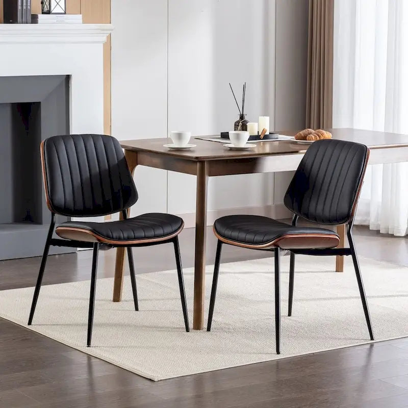 Retro Linen Dining Chairs Set of 2, Bentwood Back with Metal Legs