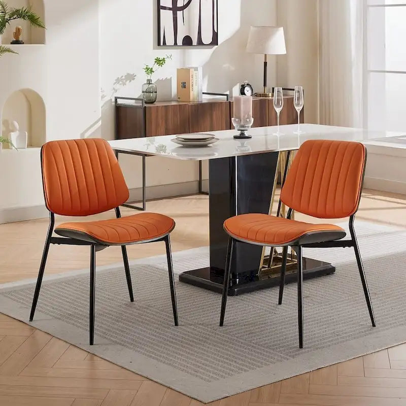 Retro Linen Dining Chairs Set of 2, Bentwood Back with Metal Legs