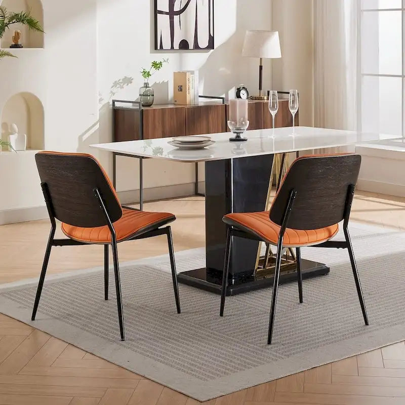 Retro Linen Dining Chairs Set of 2, Bentwood Back with Metal Legs