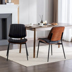 Retro Linen Dining Chairs Set of 2, Bentwood Back with Metal Legs