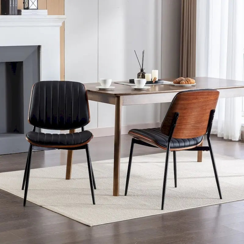 Retro Linen Dining Chairs Set of 2, Bentwood Back with Metal Legs