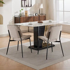 Retro Linen Dining Chairs Set of 2, Bentwood Back with Metal Legs