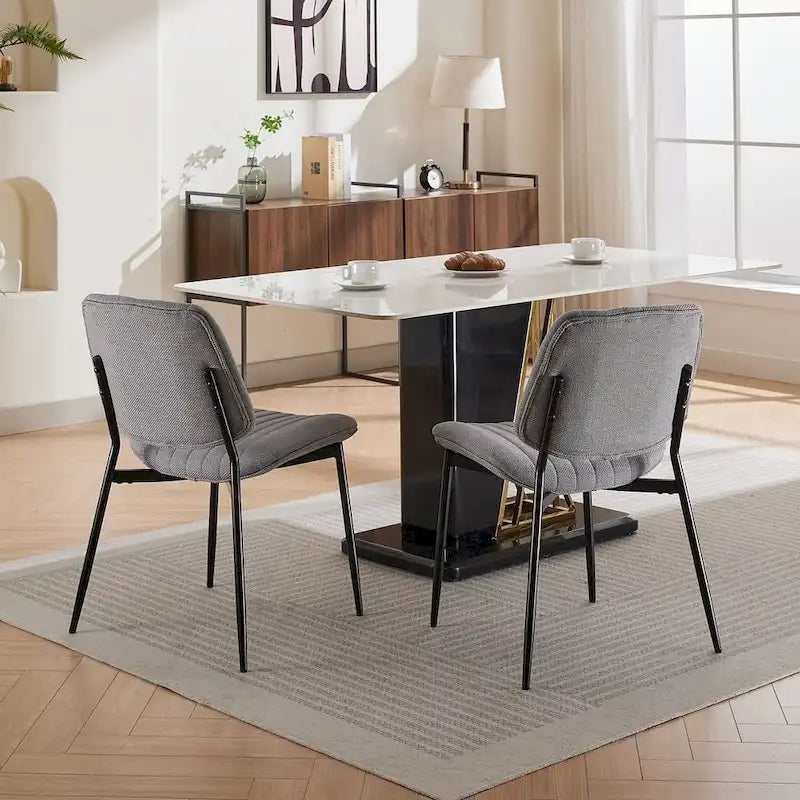 Retro Linen Dining Chairs Set of 2, Bentwood Back with Metal Legs