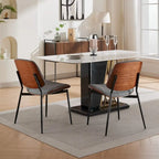 Retro Linen Dining Chairs Set of 2, Bentwood Back with Metal Legs