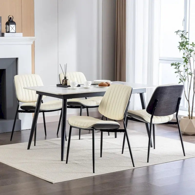 Retro Linen Dining Chairs Set of 2, Bentwood Back with Metal Legs