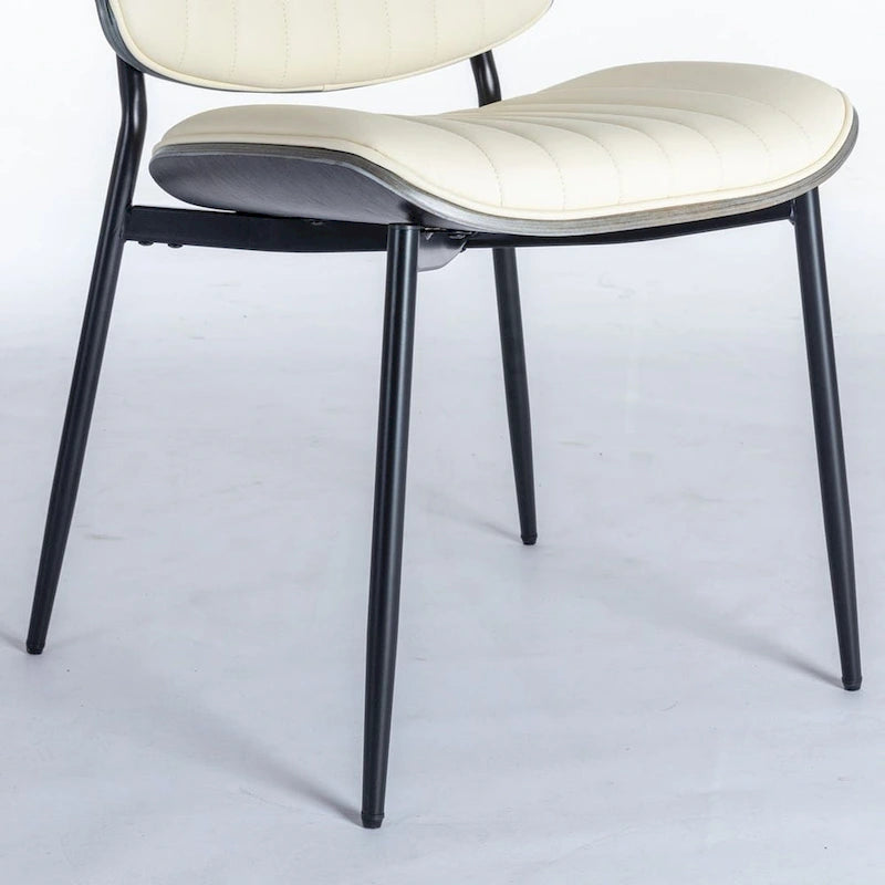 Retro Linen Dining Chairs Set of 2, Bentwood Back with Metal Legs