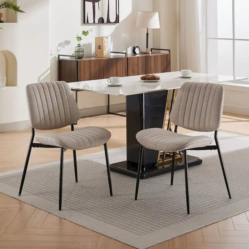 Retro Linen Dining Chairs Set of 2, Bentwood Back with Metal Legs