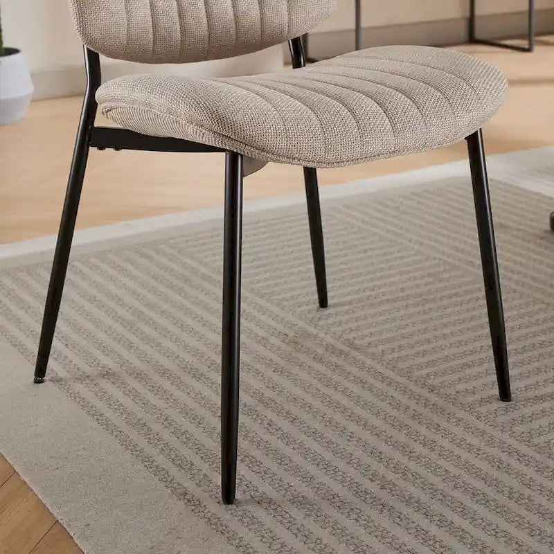 Retro Linen Dining Chairs Set of 2, Bentwood Back with Metal Legs